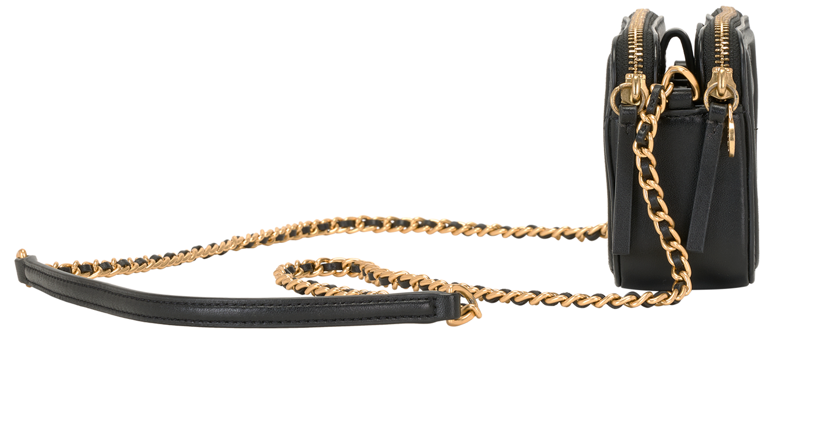 Mini Fleming Double Zip, &pound;120, Handbags, Black, Leather, Side view